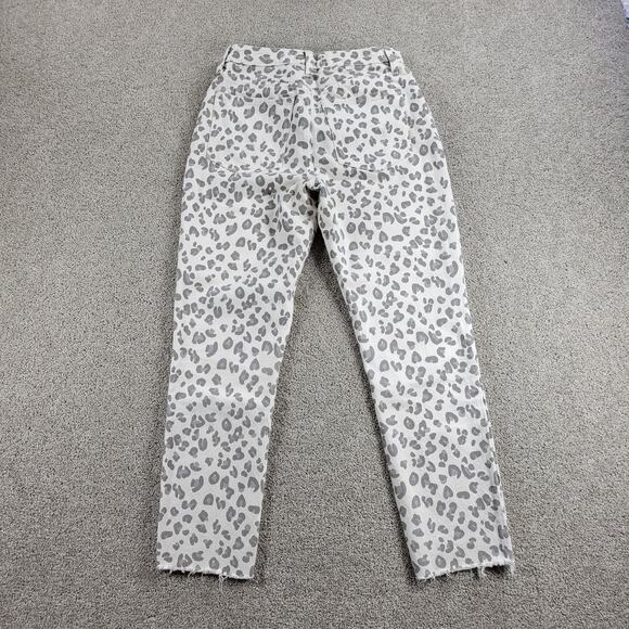 Abercrombie & Fitch Womens Mom Jeans 2 White Gray Leopard Raw Hem Slim Fit Denim - Picture 2 of 12
